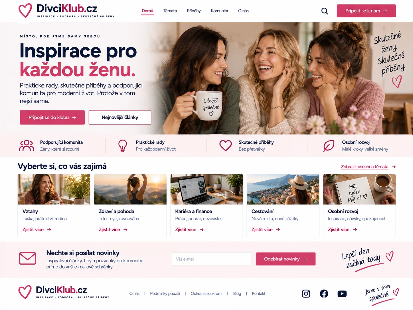 Ilustrační návrh DivciKlub.cz jako komunitního magazínu a podpůrného prostoru pro ženy